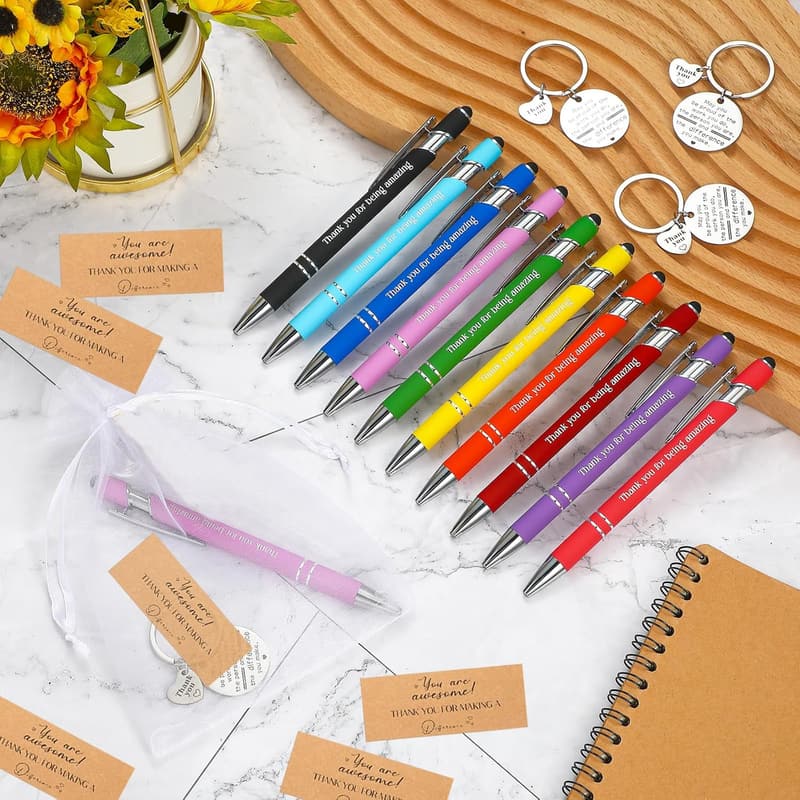 Appreciation Gift Set: 20 Inspirational Pens & Keychains