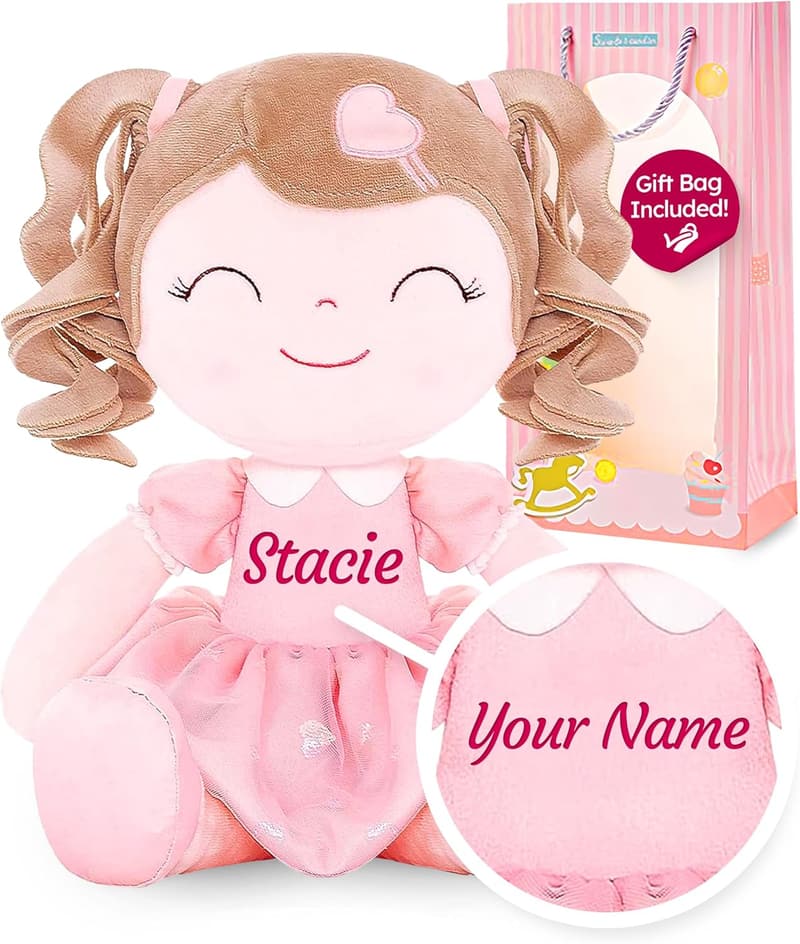 Personalized Pink Curly Doll - Custom Soft Plush Gift for Girls