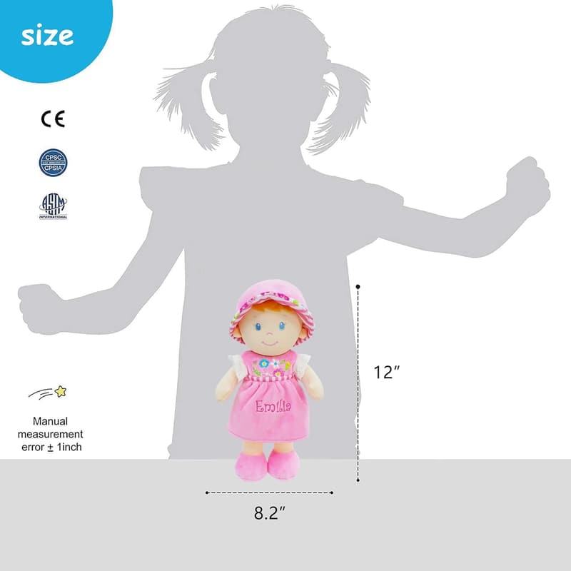 Personalized Soft Baby Doll in Pink Dress for Birthdays