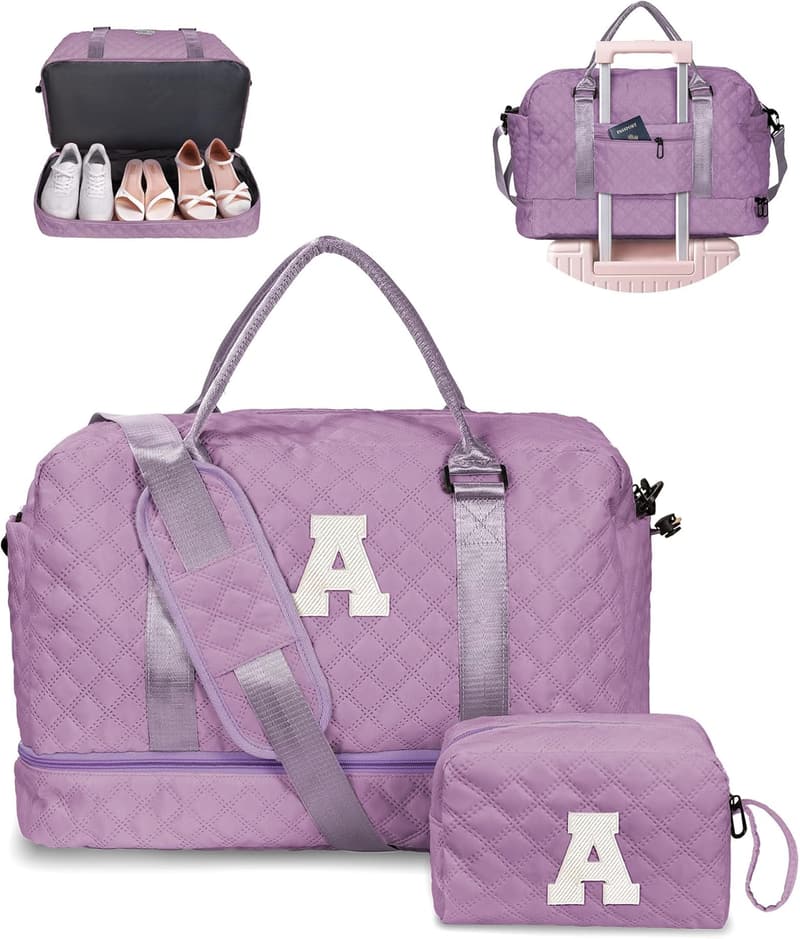 Personalized Initial Duffle Bag with Shoe Compartment for Teens