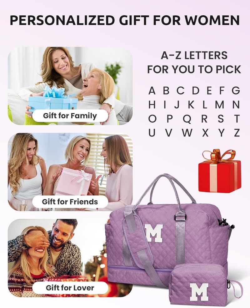 Personalized Initial Duffle Bag with Shoe Compartment for Teens