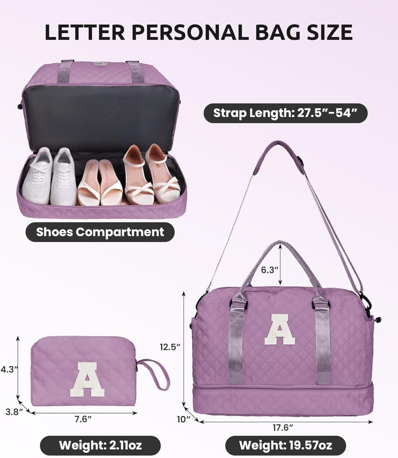Personalized Initial Duffle Bag with Shoe Compartment for Teens