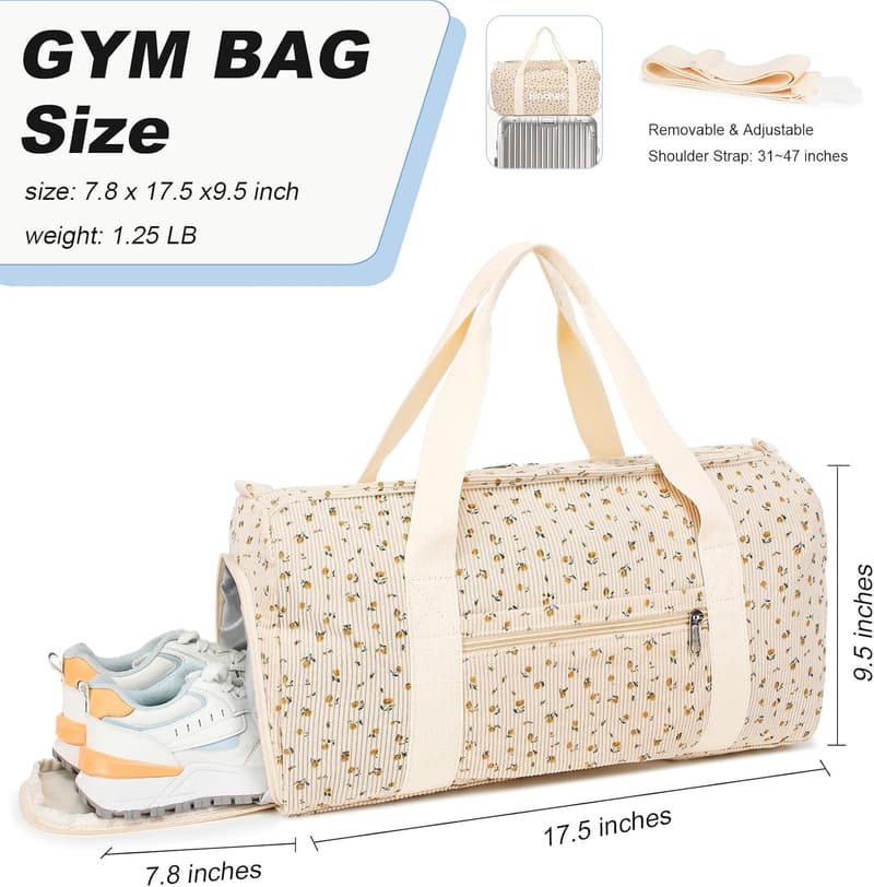 Women's Gym Duffle Bag with Shoe Compartment and Wet Pocket