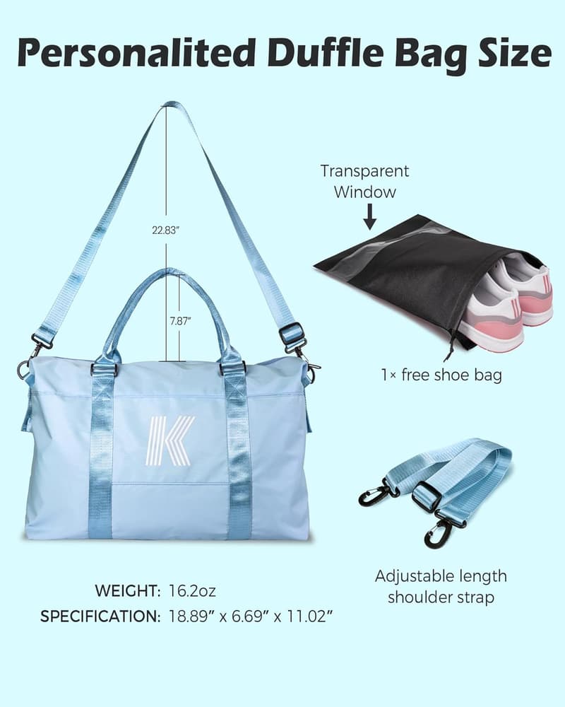 Personalized Initial Travel Duffel Bag for Teen Girls