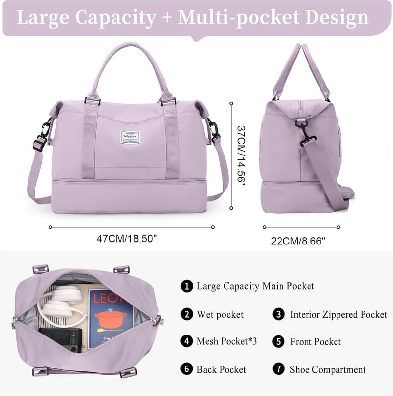 Women's Overnight Travel Duffel Bag with Shoe & Toiletry Compartments