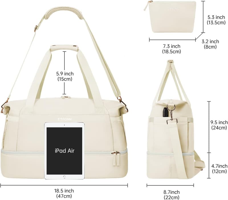 Women’s Weekender Gym Bag with Shoes Compartment & USB Port