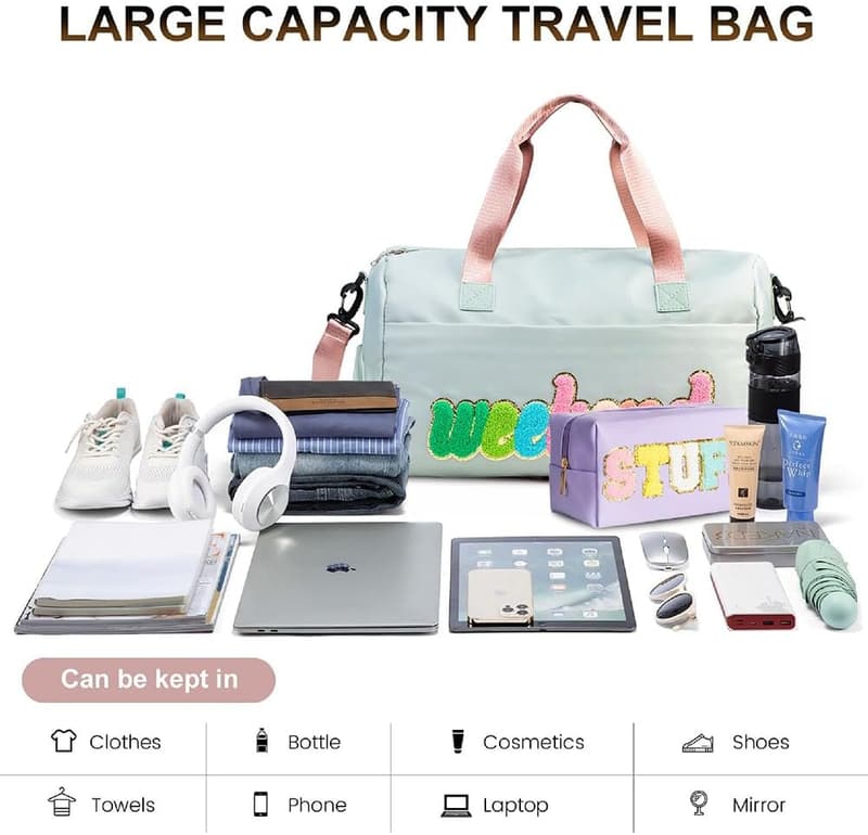 Women's Weekender Travel Bag Set with Shoe Compartment, 2 pcs