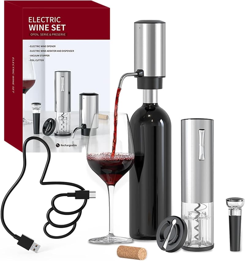 Electric Wine Opener Set - 4-in-1 Gift for Wine Lovers