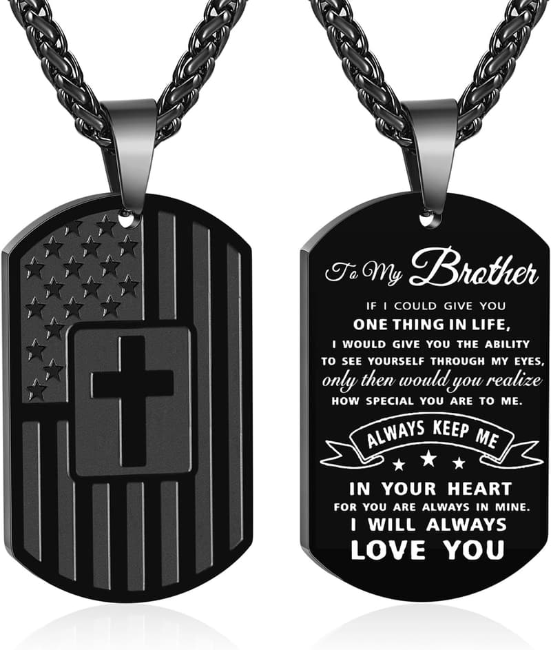 Father's Day American Flag Dog Tag Cross Necklace for Men