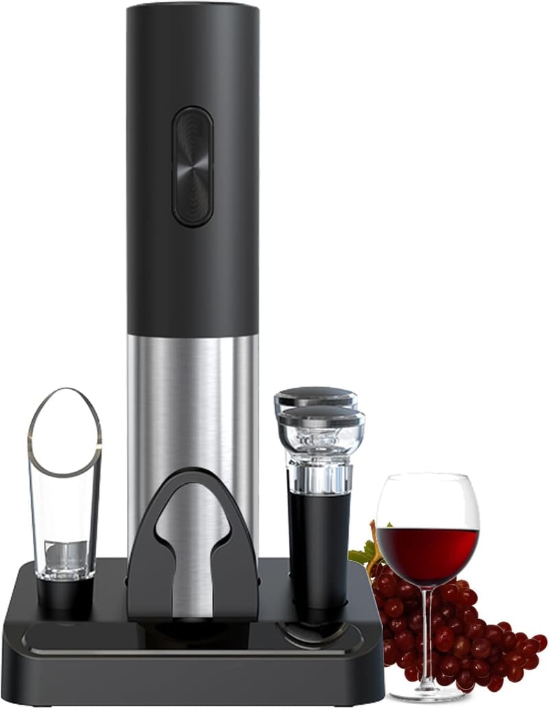 Electric Wine Opener Set with Stand - Stainless Steel, Battery Operated