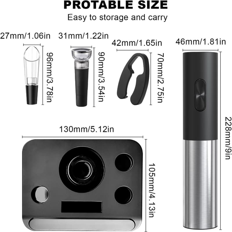 Electric Wine Opener Set with Stand - Stainless Steel, Battery Operated