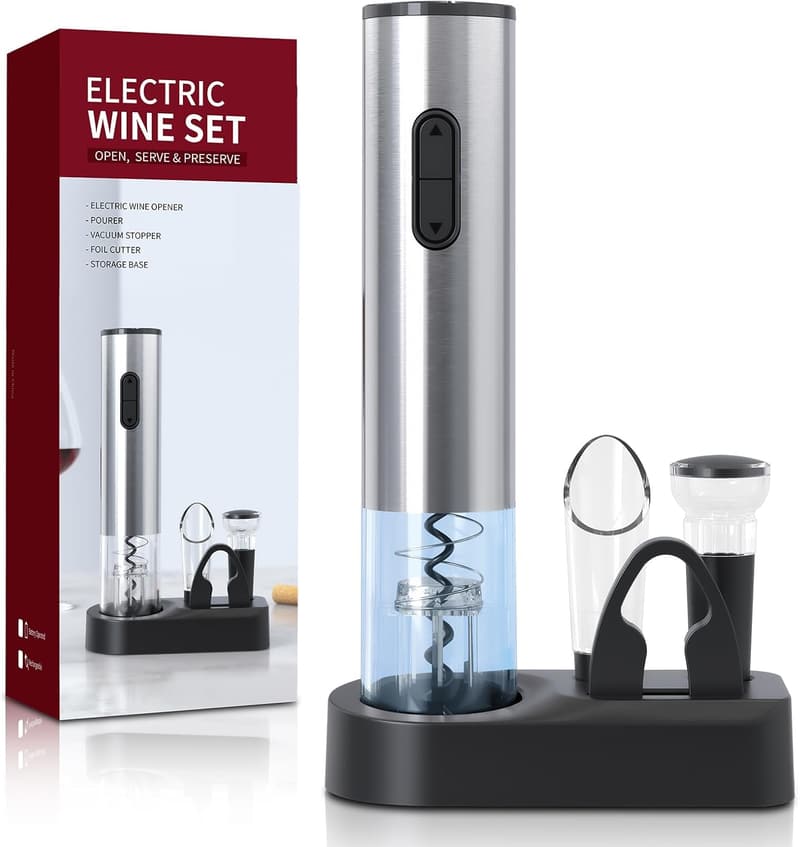 Electric 5-in-1 Wine Bottle Opener Set with Storage Base