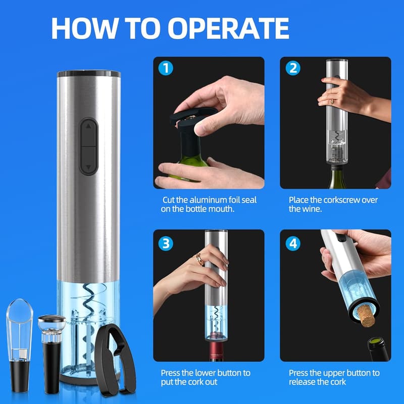 Electric 5-in-1 Wine Bottle Opener Set with Storage Base