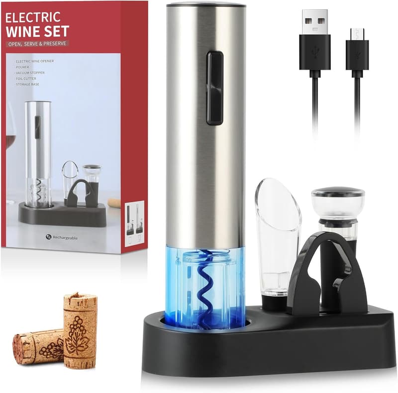 Rechargeable Electric Wine Opener Set with Stand and Accessories