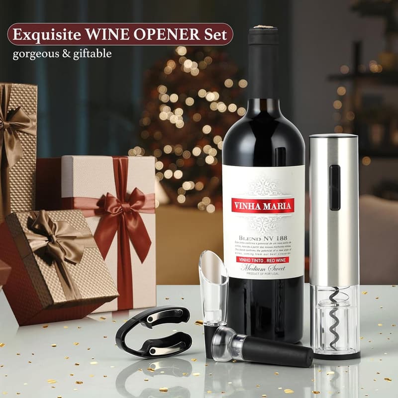 Rechargeable Electric Wine Opener Set with Stand and Accessories