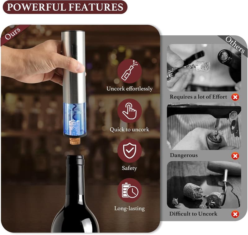Rechargeable Electric Wine Opener Set with Stand and Accessories