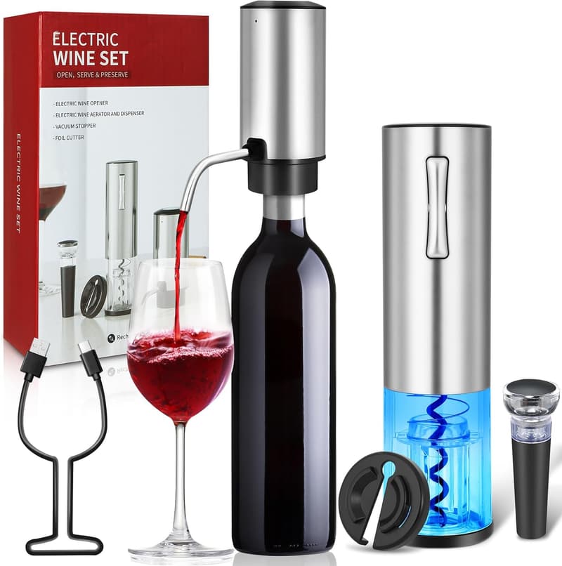 Rechargeable Electric Wine Opener Set with Decanter and Aerator