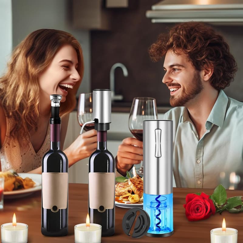 Rechargeable Electric Wine Opener Set with Decanter and Aerator