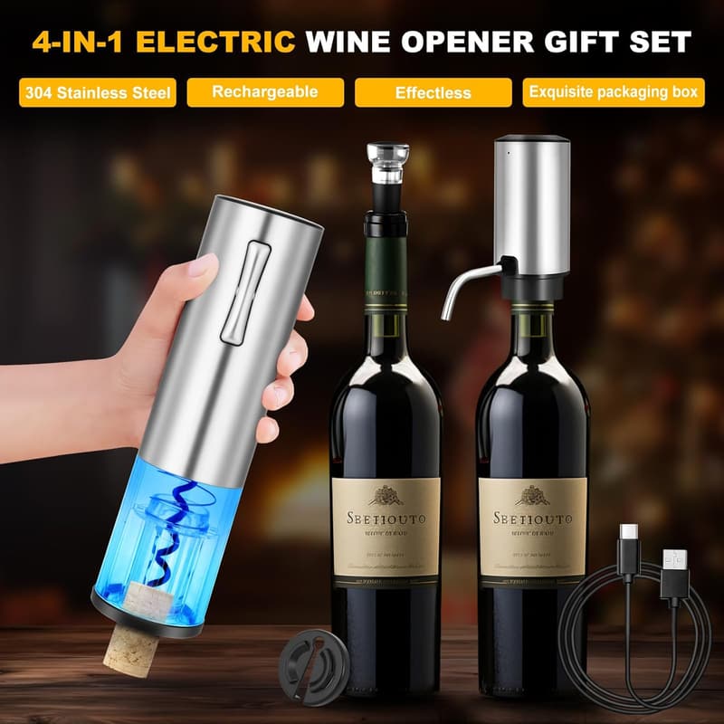 Rechargeable Electric Wine Opener Set with Decanter and Aerator