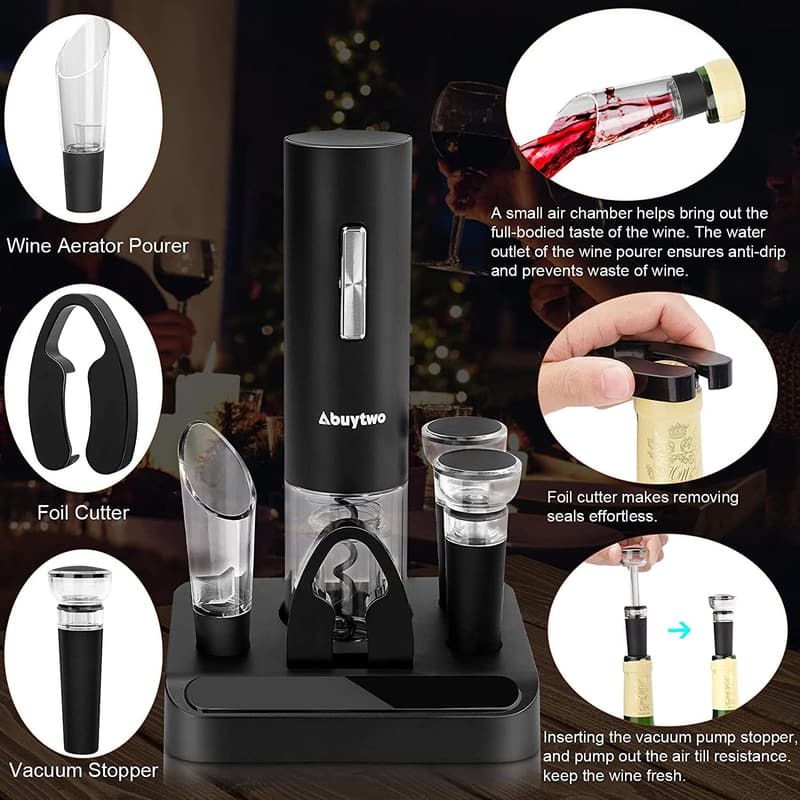 Electric Wine Opener Set with Foil Cutter & Accessories