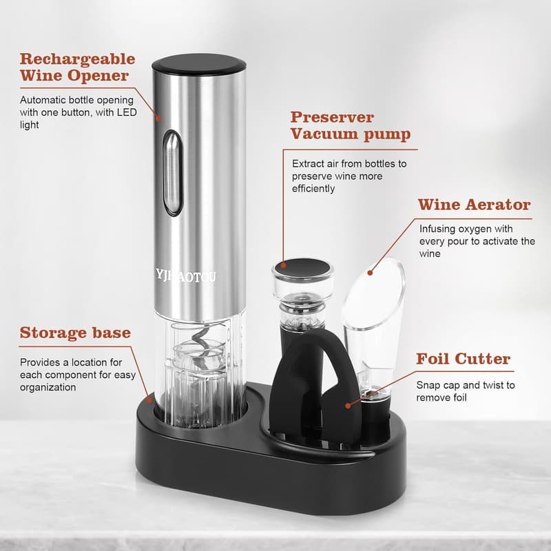 Electric Wine Gift Set with Opener, Aerator & Preserver
