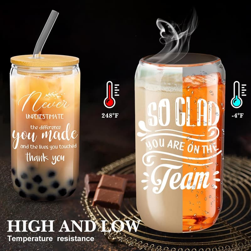 Employee Appreciation Gift Set: 16 oz Beer Glasses with Lids & Straws