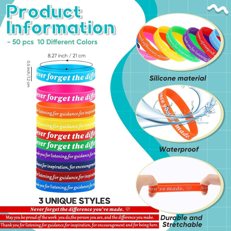 Employee Appreciation Silicone Bracelets - Motivational Quotes (50 Pcs)