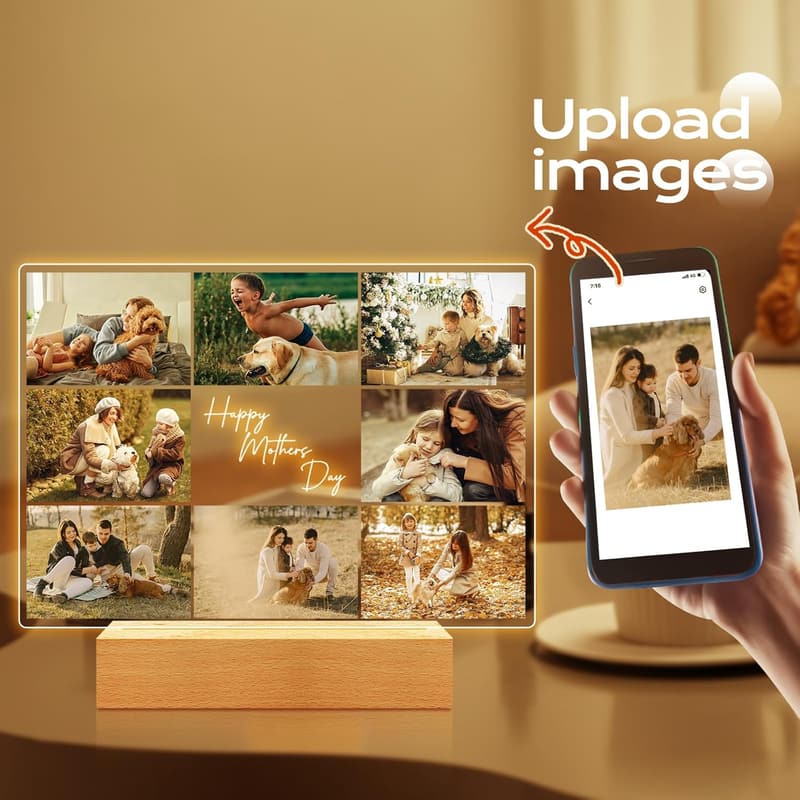 Personalized Acrylic Photo Frame with Night Light for Mom