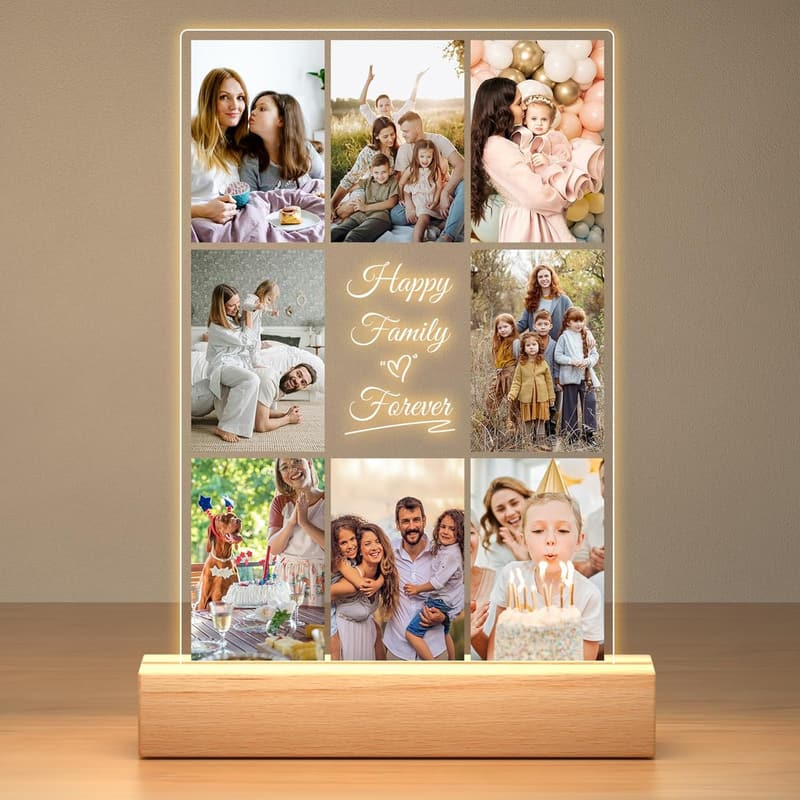Custom Collage Photo Frame with Night Light - Personalized Gift