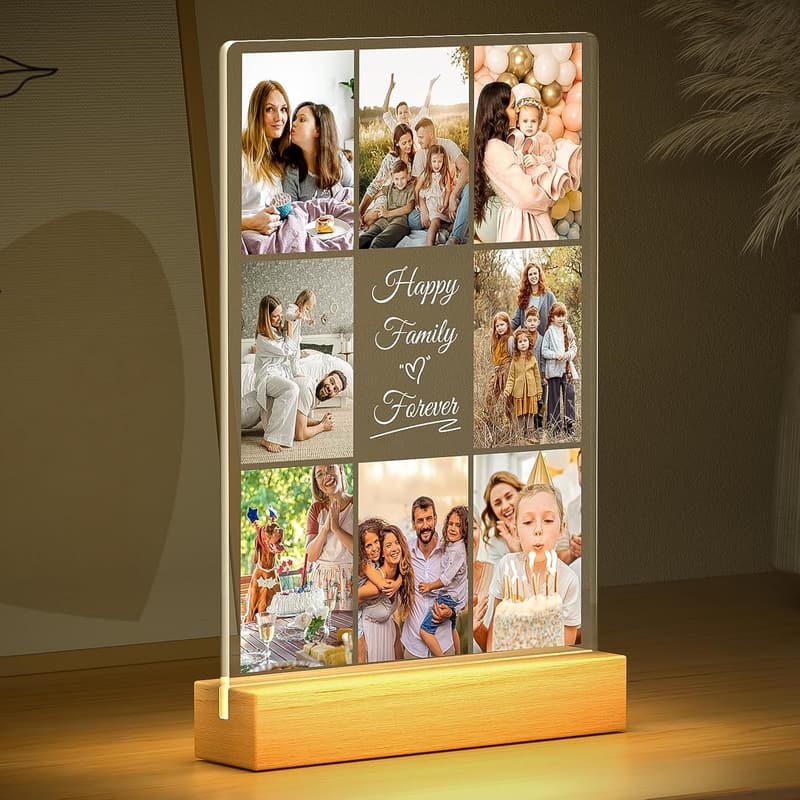 Custom Collage Photo Frame with Night Light - Personalized Gift