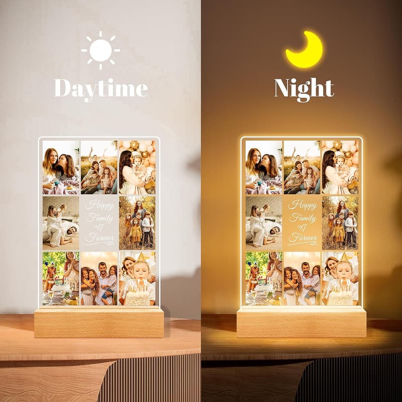 Custom Collage Photo Frame with Night Light - Personalized Gift