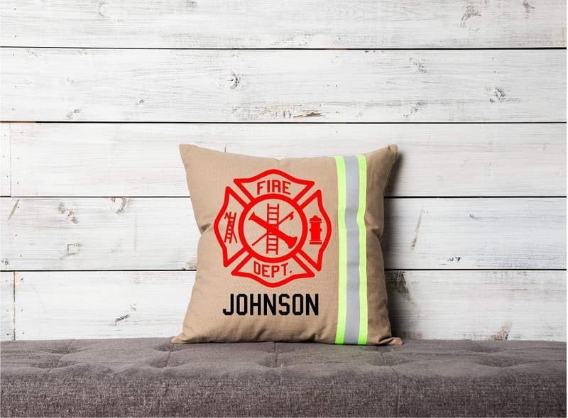 Personalized Tan Maltese Cross Pillow for Firefighters
