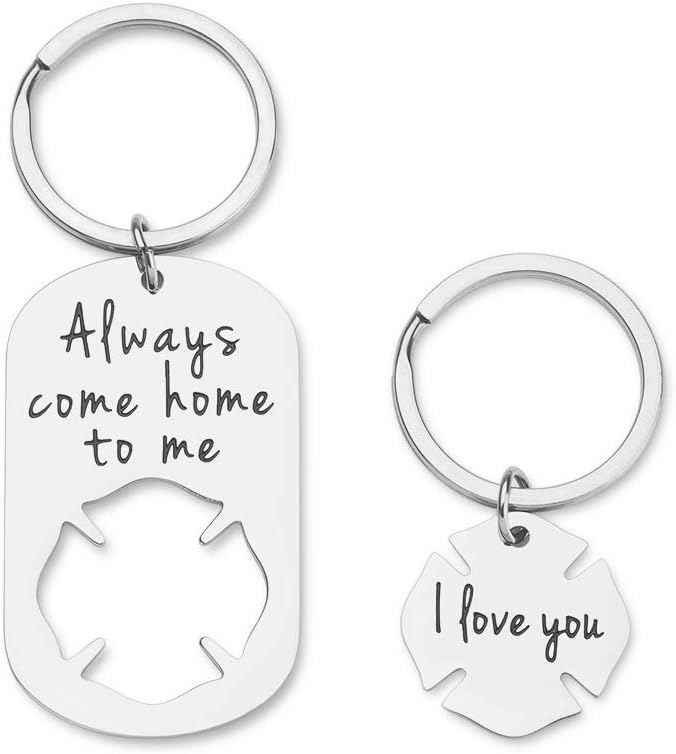 Personalized Firefighter Keychain Gift for Husband