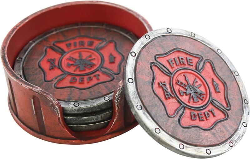 Firefighter Gift Coasters - Set of 4 Polyresin with Holder