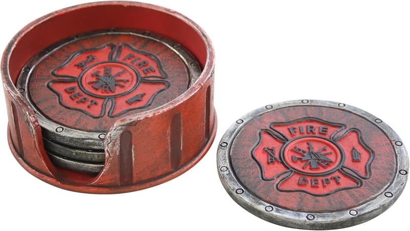 Firefighter Gift Coasters - Set of 4 Polyresin with Holder