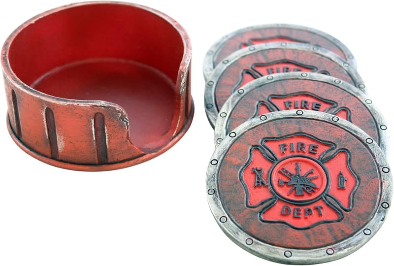 Firefighter Gift Coasters - Set of 4 Polyresin with Holder