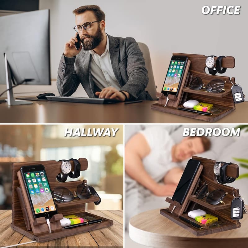 Firefighter Anniversary Gift: Personalized Wood Phone Docking Station