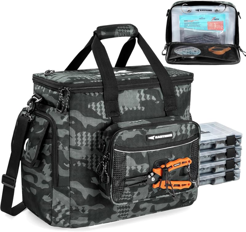 KastKing Water-Resistant Fishing Tackle Bag with 4 Boxes