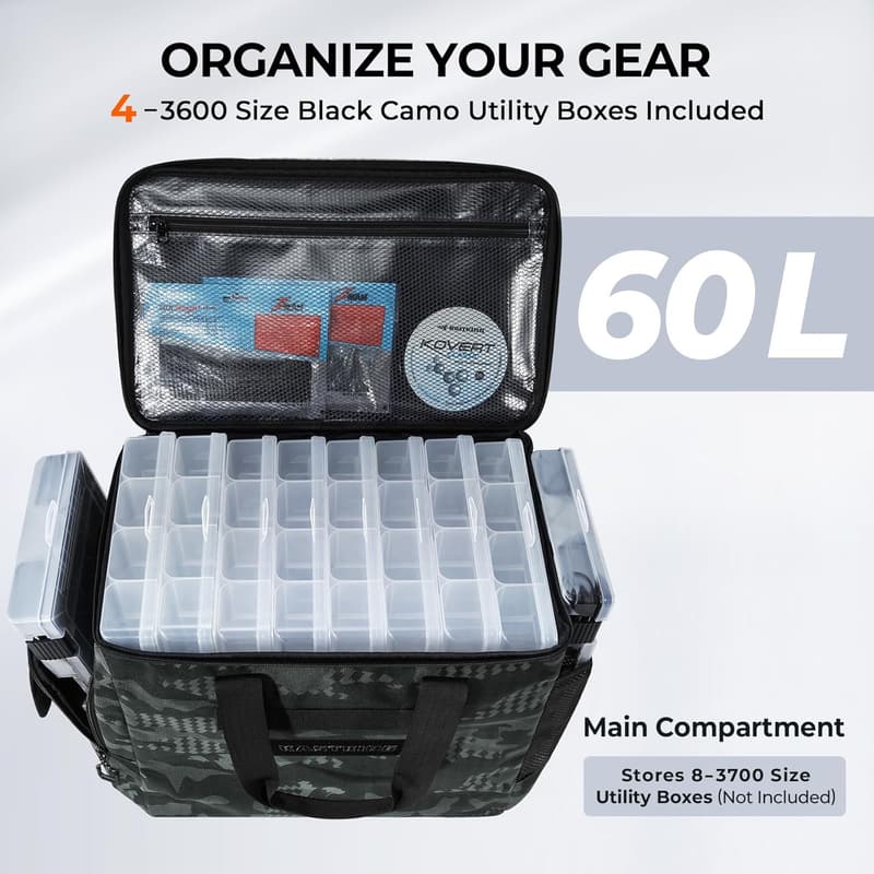 KastKing Water-Resistant Fishing Tackle Bag with 4 Boxes
