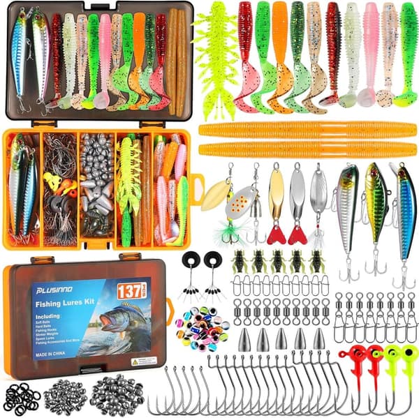 Fishing Gear Kit for Men - 137pcs Tackle Box with Baits & Accessories