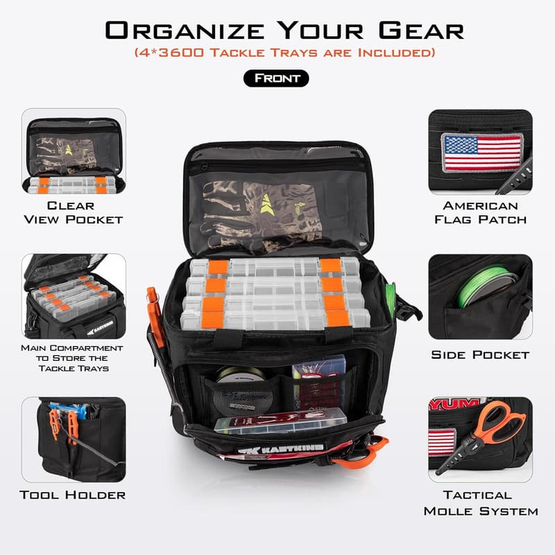 KastKing Karryall Fishing Tackle Bag with 4 Tackle Trays