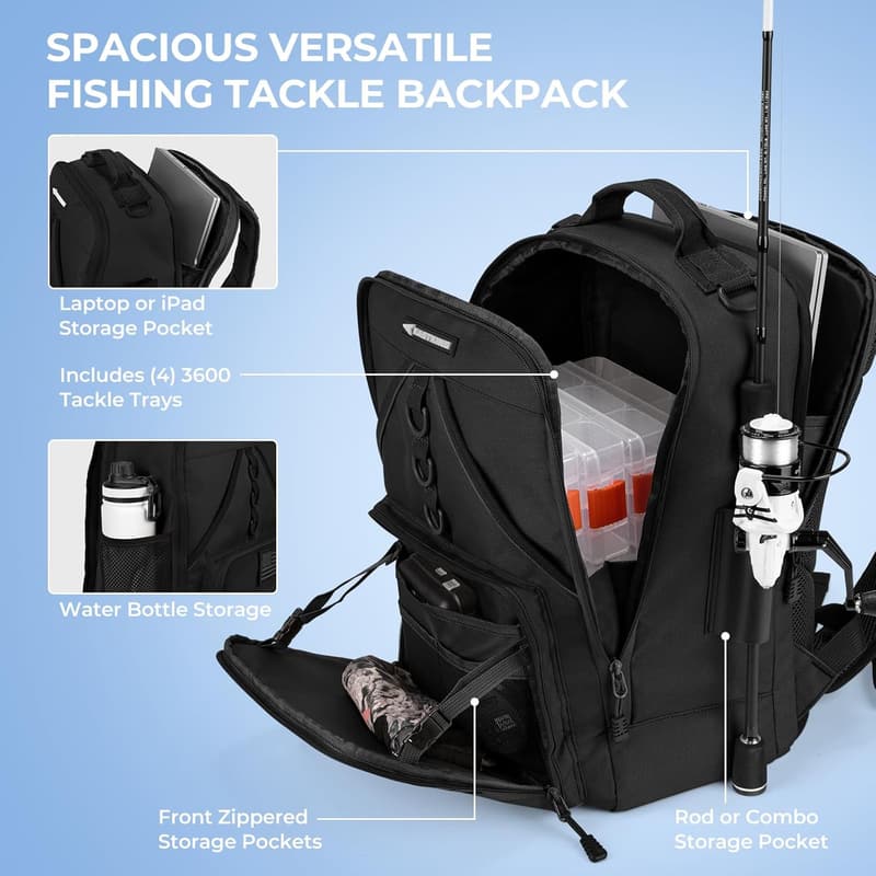 Water-Resistant Fishing Backpack with Large Storage Capacity
