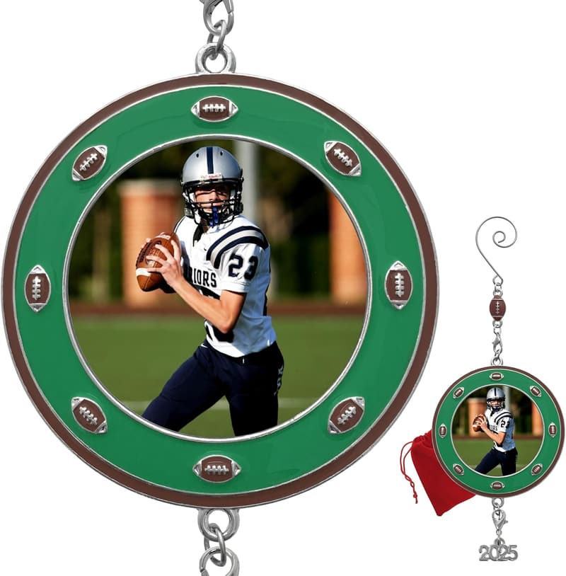 2025 Football Photo Christmas Ornament with Storage Bag