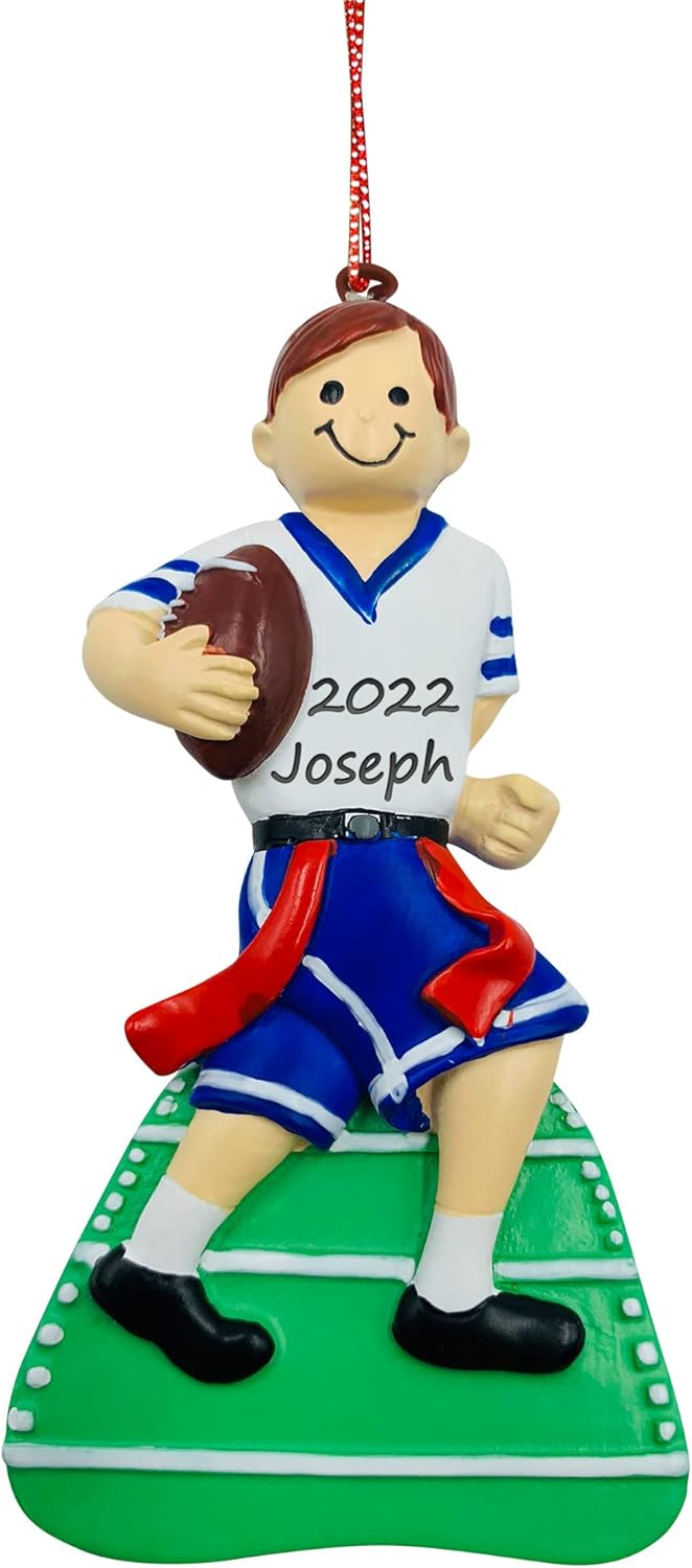 Brunette Boy Personalized Flag Football Ornament