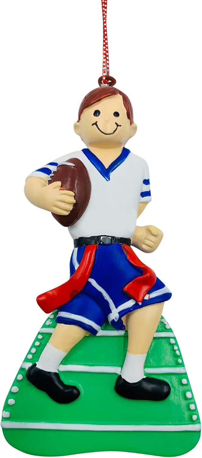 Brunette Boy Personalized Flag Football Ornament