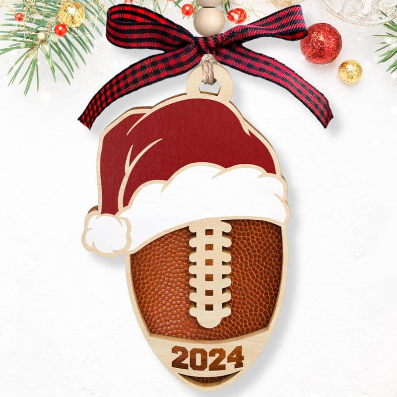 Football Ornament - 2024 Wood Gift for Men and Boys