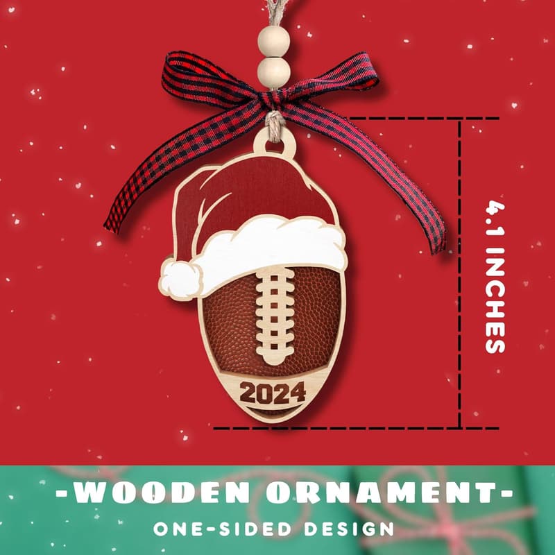 Football Ornament - 2024 Wood Gift for Men and Boys