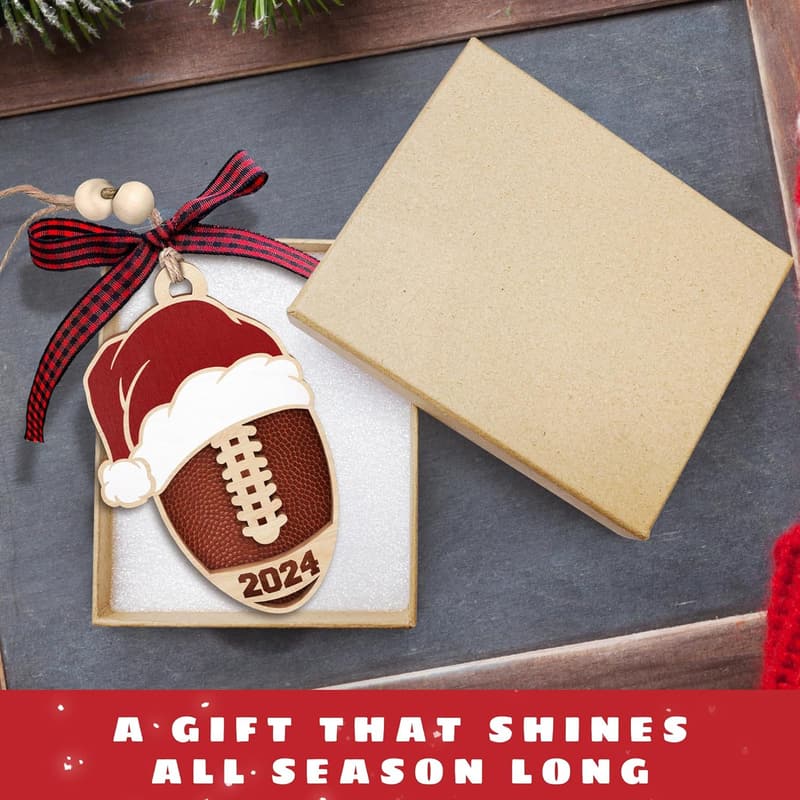 Football Ornament - 2024 Wood Gift for Men and Boys