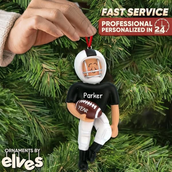 Personalized Football Ornament 2025 - Custom Black Player Keepsake