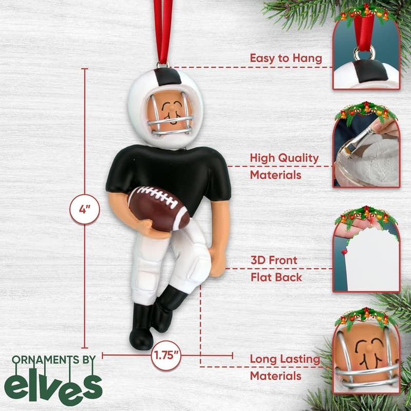 Personalized Football Ornament 2025 - Custom Black Player Keepsake